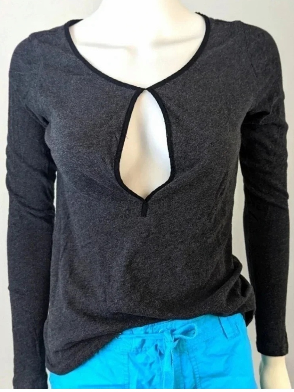 GAP Dark Charcoal Tie-Front Scoop Neck Long Sleeve Top